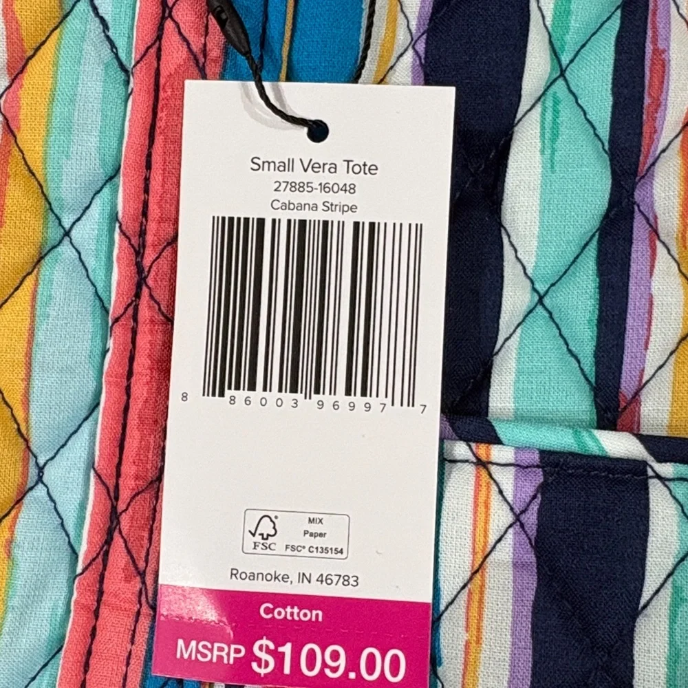 Vera Bradley small vera tote in cabana stripe